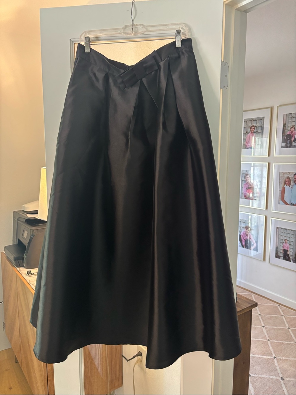 Chicwish Black Satin A-Line Midi Skirt with Pleat Detail